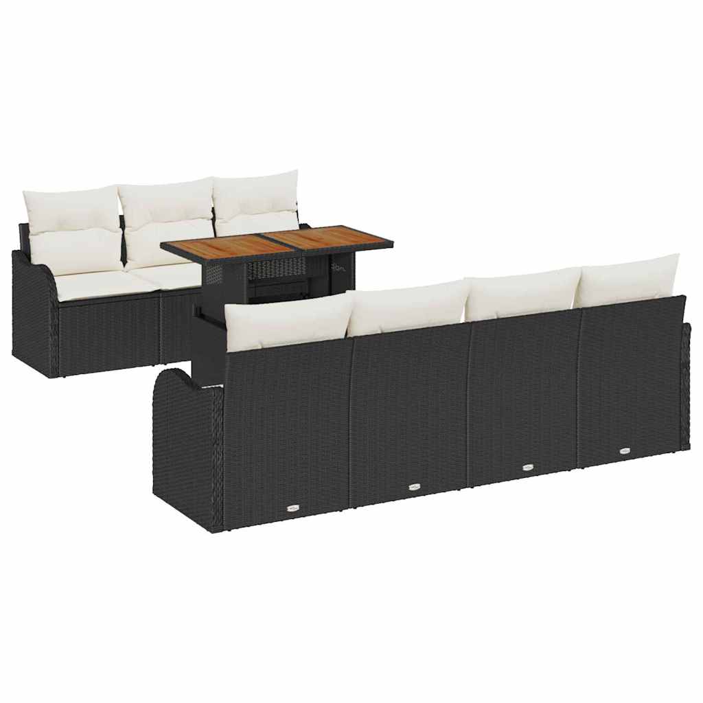 Garten-Sofa-Set mit Speicher 8 pcs Schwarz Poly Rattan